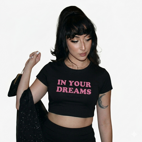 "In Your Dreams" Letter Printed Short Sleeve