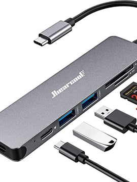 Hiearcool USB C Hub, USB C Multi-Port Adapter for MacBook Pro, 7IN1 USB C to HDMI Hub Dongle Compatible for USB C Laptops and Other Type C Devices (4K HDMI USB3.0 SD/TF Card Reader 100W PD)