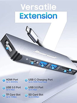 Hiearcool USB C Hub, USB C Multi-Port Adapter for MacBook Pro, 7IN1 USB C to HDMI Hub Dongle Compatible for USB C Laptops and Other Type C Devices (4K HDMI USB3.0 SD/TF Card Reader 100W PD)