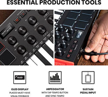 Load image into Gallery viewer, AKAI Professional MPK Mini MK3 - 25 Key USB MIDI Keyboard Controller With 8 Backlit Drum Pads, 8 Knobs and Music Production Software Included
