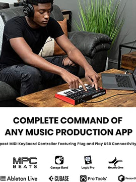 AKAI Professional MPK Mini MK3 - 25 Key USB MIDI Keyboard Controller With 8 Backlit Drum Pads, 8 Knobs and Music Production Software Included