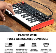 Load image into Gallery viewer, AKAI Professional MPK Mini MK3 - 25 Key USB MIDI Keyboard Controller With 8 Backlit Drum Pads, 8 Knobs and Music Production Software Included
